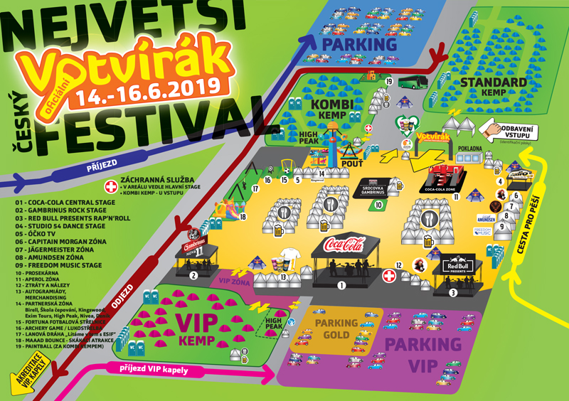 Mapa areálu festivalu Votvírák 2019