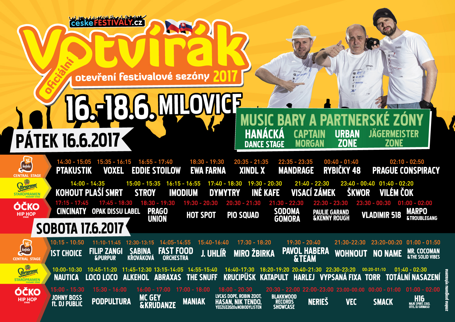 lineup Votvírák 2017 - program festivalu